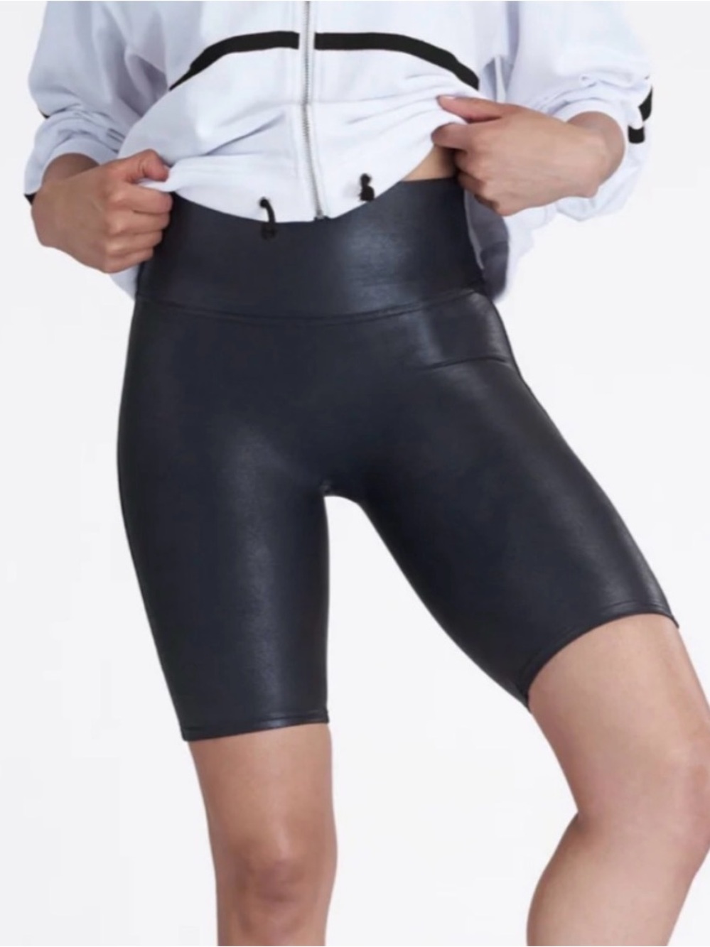 SPANX Black Faux Leather Bike Shorts - High Waist